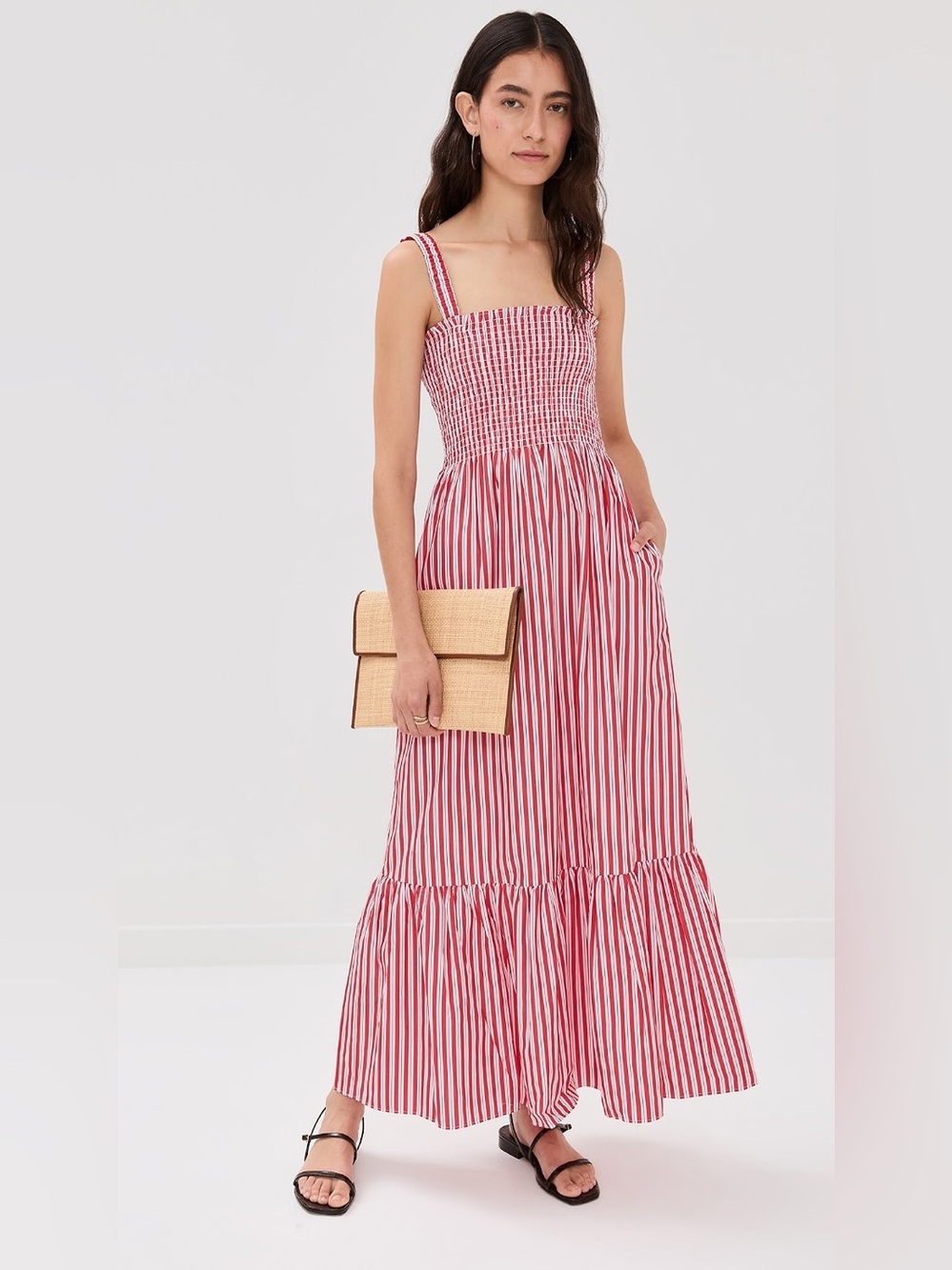 Hill House Red & White Striped Anjuli Maxi Nap Dress - size medium